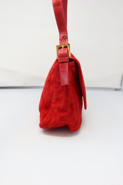 Fendi Red Suede Mamma Baguette Bag