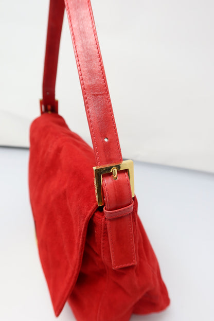 Fendi Red Suede Mamma Baguette Bag