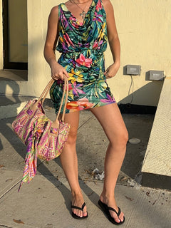 Blumarine Colorful Flower 100% Silk Dress