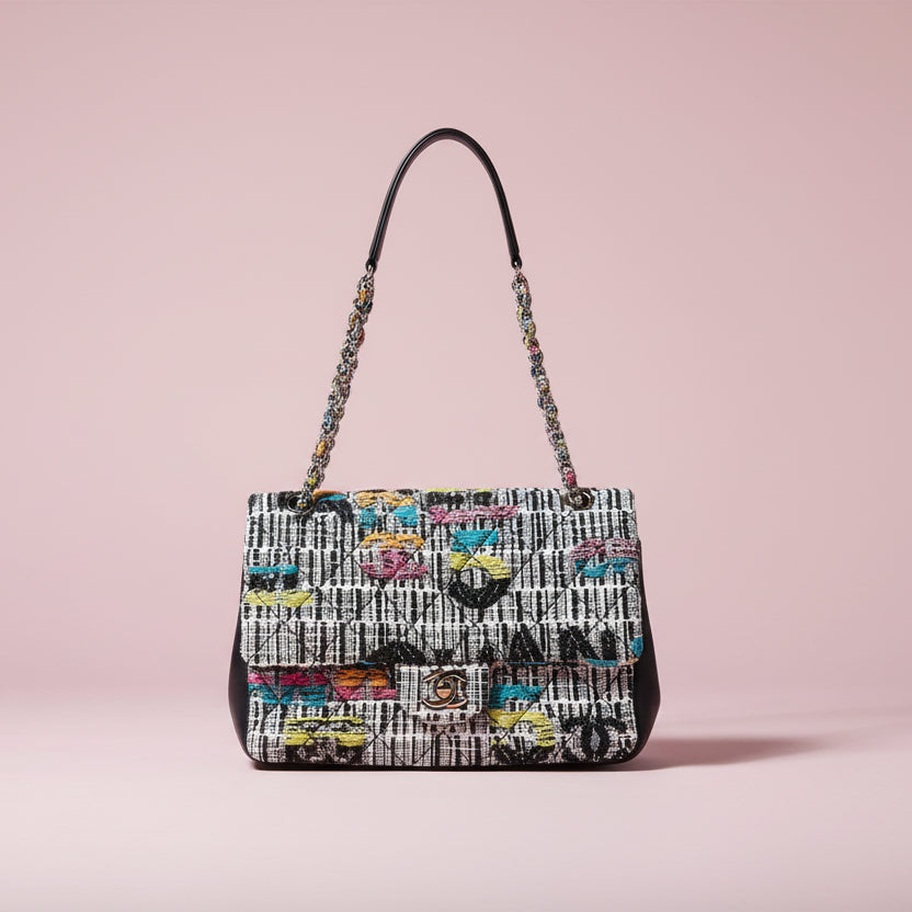 Chanel Easy Fantasy Multicolor Printed Tweed Flap Shoulder Bag