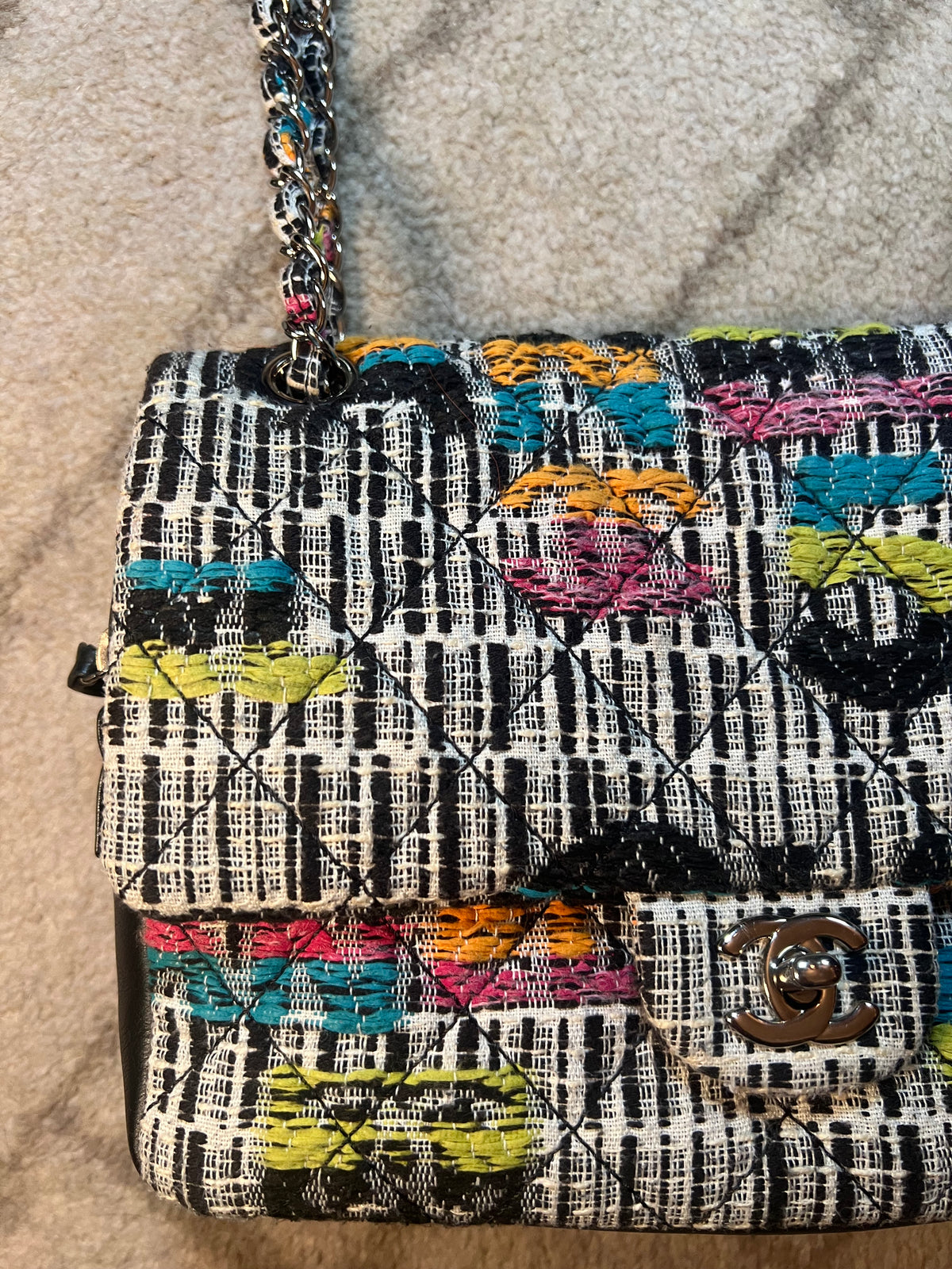 Chanel Easy Fantasy Multicolor Printed Tweed Flap Shoulder Bag