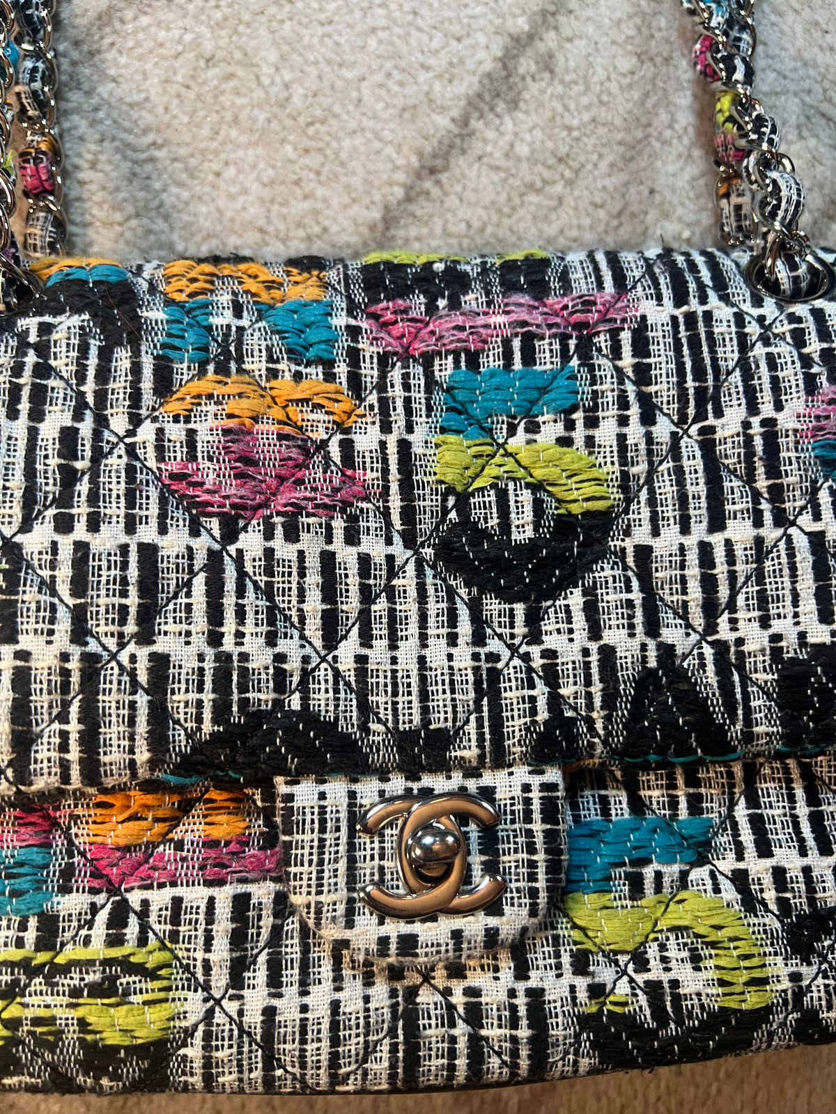 Chanel Easy Fantasy Multicolor Printed Tweed Flap Shoulder Bag