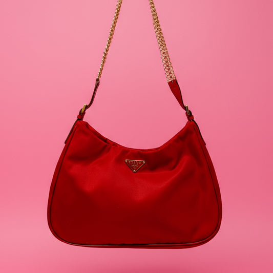 Prada Red Tessuto Nylon Shoulder Bag