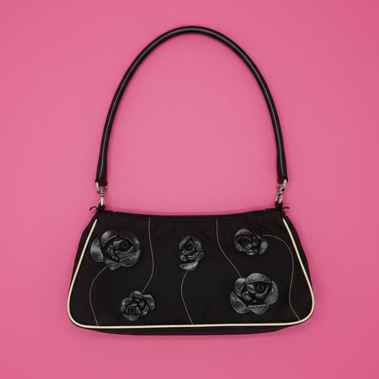 Prada Tessuto Rose Appliqué Shoulder Bag