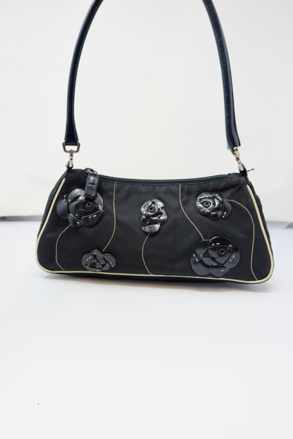 Prada Tessuto Rose Appliqué Shoulder Bag