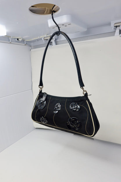 Prada Tessuto Rose Appliqué Shoulder Bag