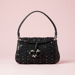 Valentino Vintage Black Crochet Sequin Embellished Shoulder Bag