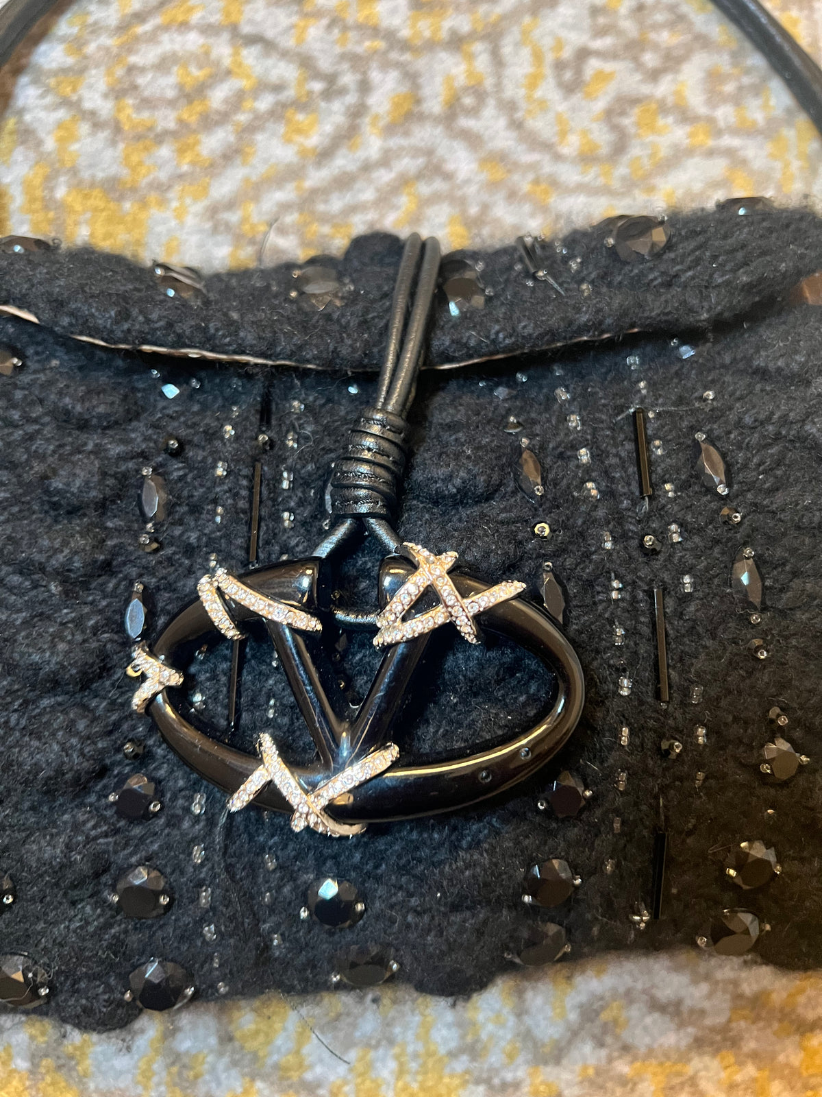 Valentino Vintage Black Crochet Sequin Embellished Shoulder Bag