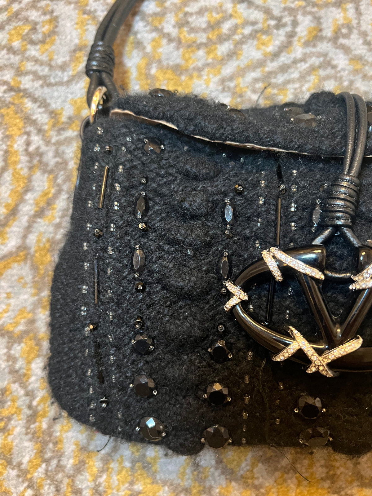 Valentino Vintage Black Crochet Sequin Embellished Shoulder Bag