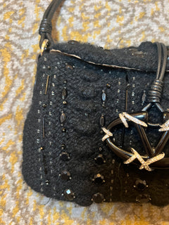 Valentino Vintage Black Crochet Sequin Embellished Shoulder Bag
