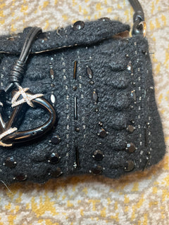 Valentino Vintage Black Crochet Sequin Embellished Shoulder Bag