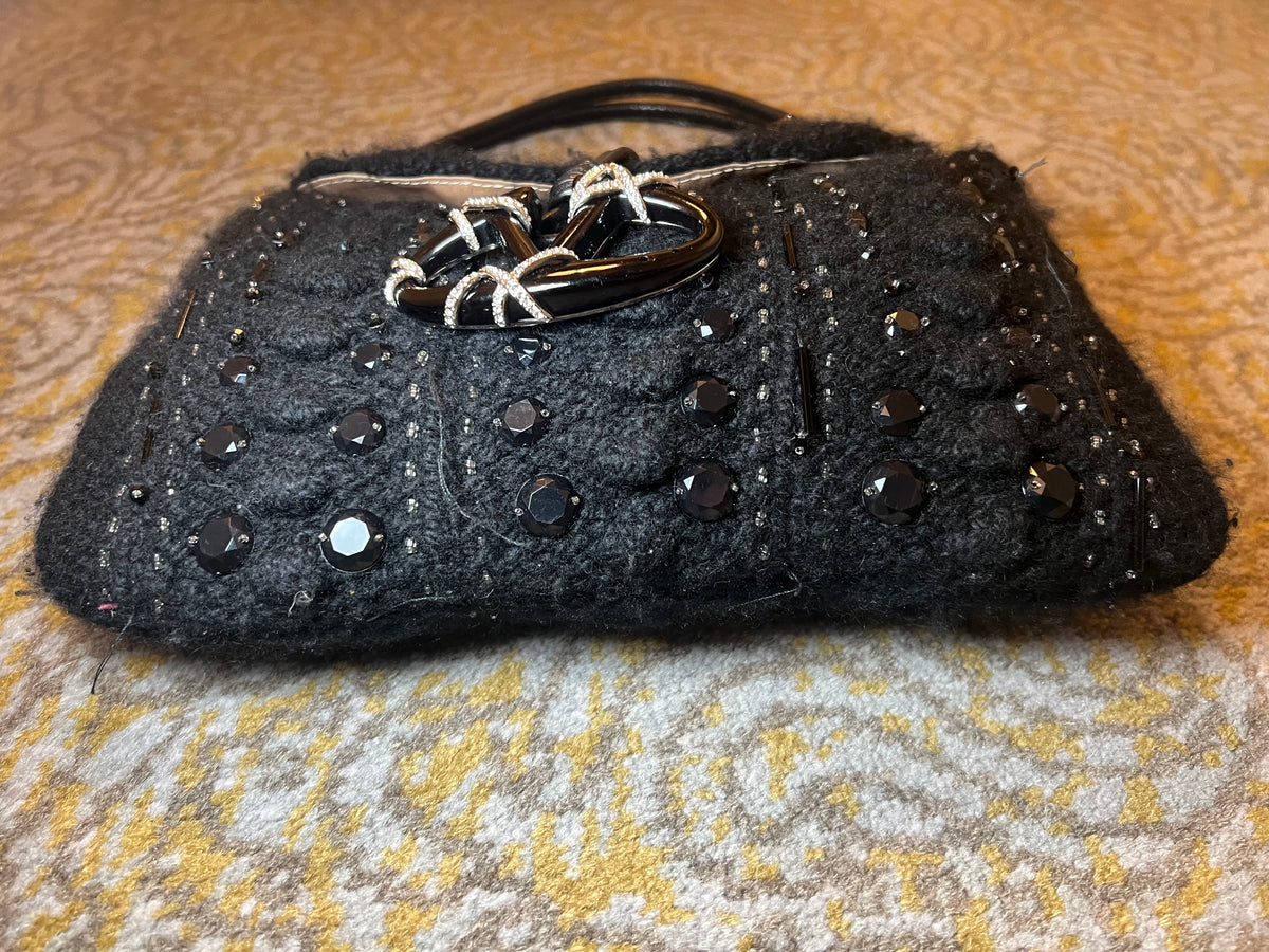 Valentino Vintage Black Crochet Sequin Embellished Shoulder Bag