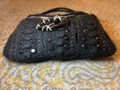 Valentino Vintage Black Crochet Sequin Embellished Shoulder Bag