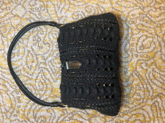 Valentino Vintage Black Crochet Sequin Embellished Shoulder Bag