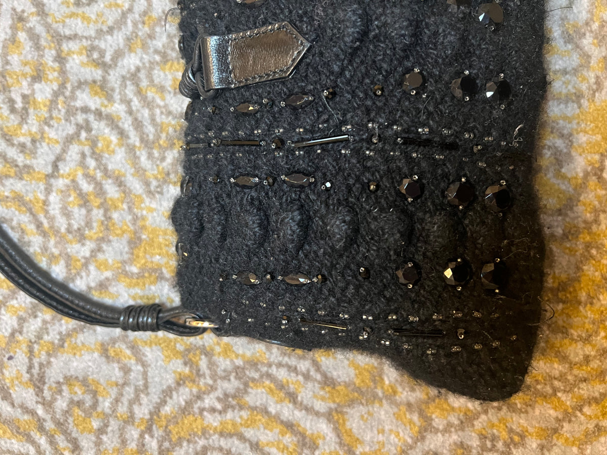 Valentino Vintage Black Crochet Sequin Embellished Shoulder Bag