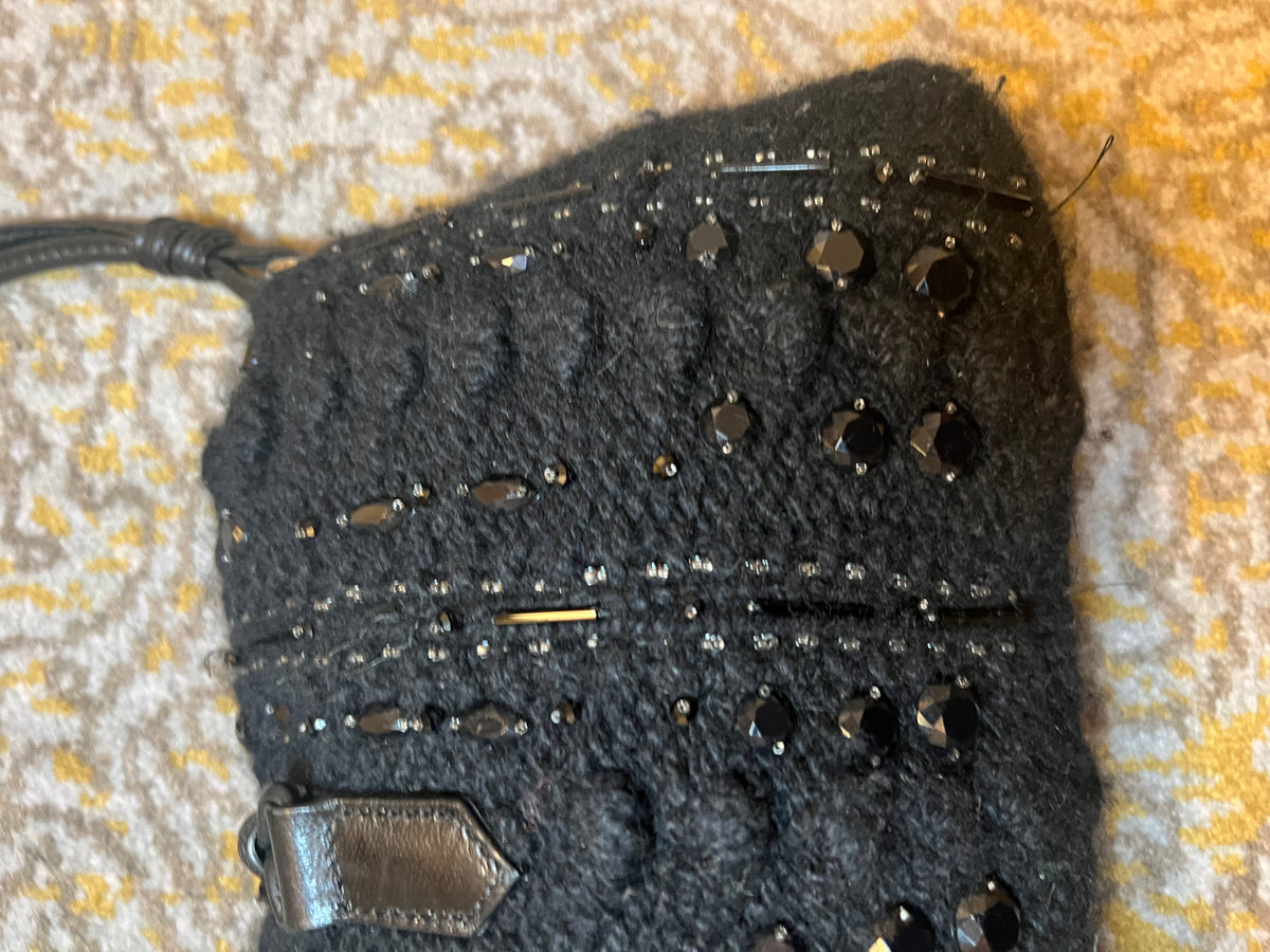 Valentino Vintage Black Crochet Sequin Embellished Shoulder Bag