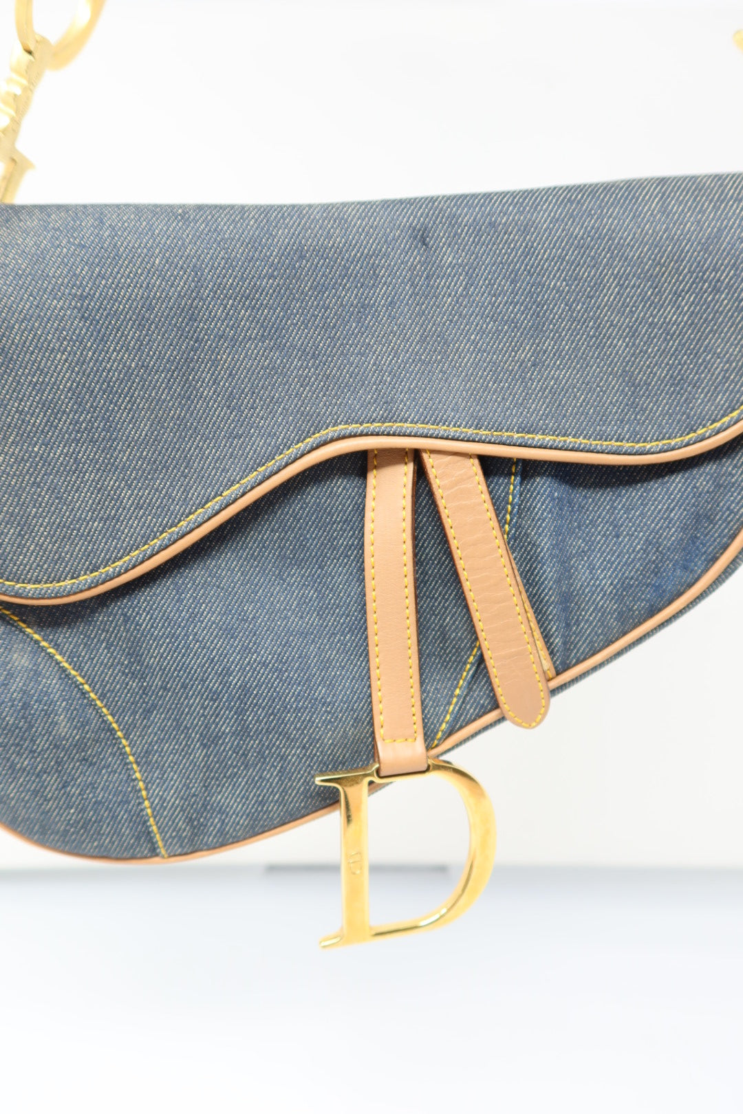 Dior Saddle Denim Shoulder Bag with Gold Hardware