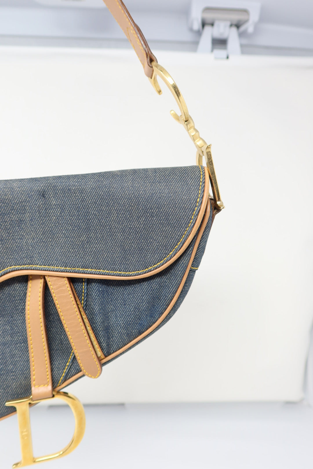 Dior Saddle Denim Shoulder Bag with Gold Hardware