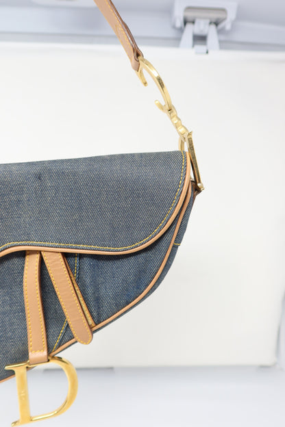 Dior Saddle Denim Shoulder Bag with Gold Hardware