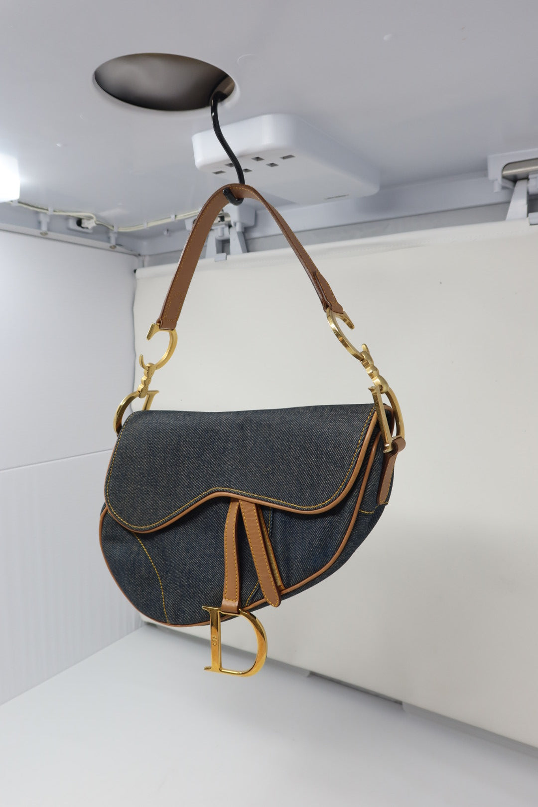 Dior Saddle Denim Shoulder Bag with Gold Hardware