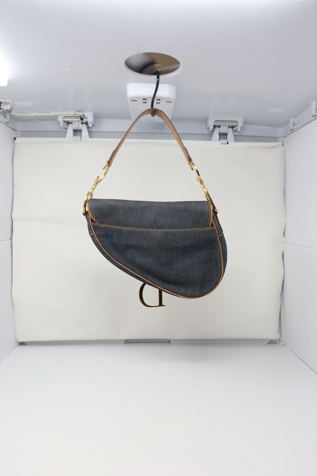 Dior Saddle Denim Shoulder Bag with Gold Hardware