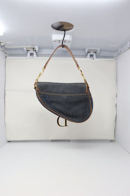 Dior Saddle Denim Shoulder Bag with Gold Hardware