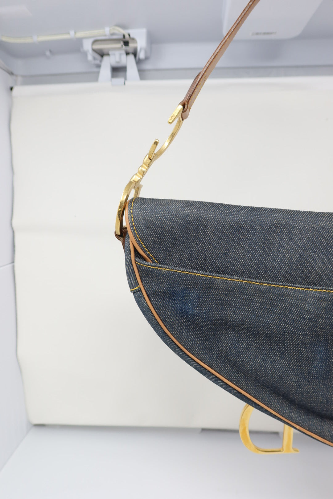 Dior Saddle Denim Shoulder Bag with Gold Hardware