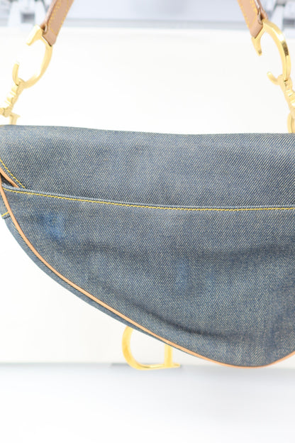 Dior Saddle Denim Shoulder Bag with Gold Hardware