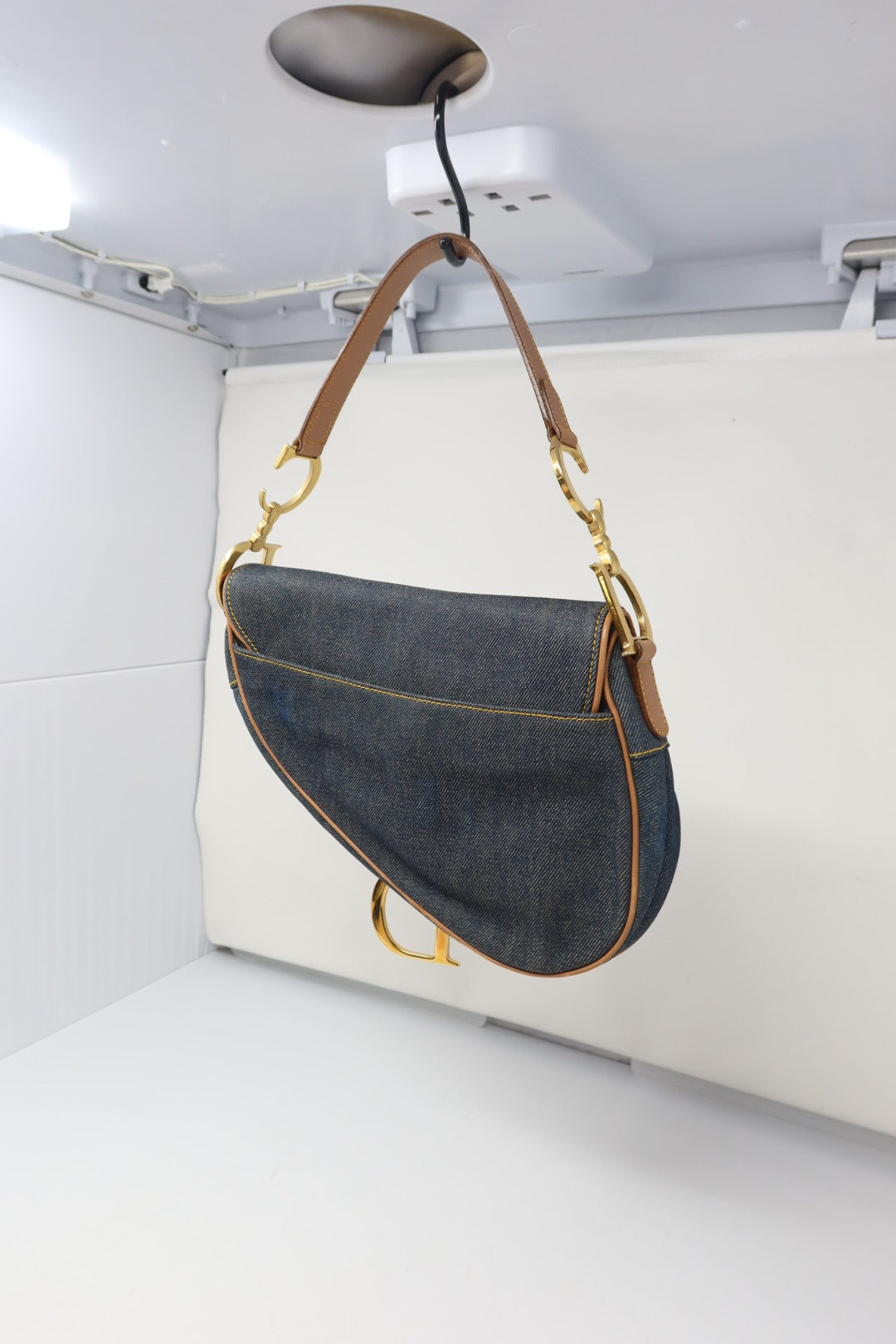 Dior Saddle Denim Shoulder Bag with Gold Hardware
