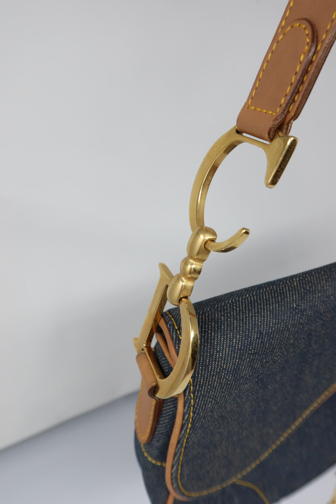 Dior Saddle Denim Shoulder Bag with Gold Hardware