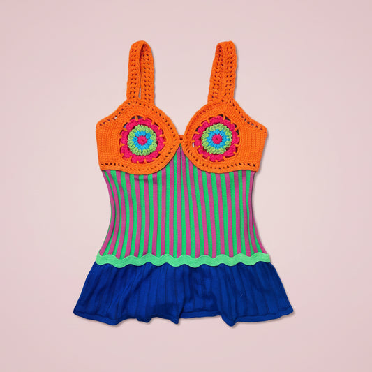 Moschino 2017 Runway Multicolor Crochet Square Knit Top