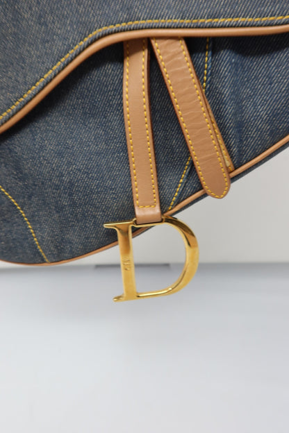Dior Saddle Denim Shoulder Bag with Gold Hardware