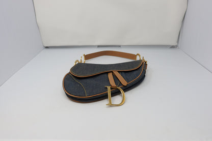 Dior Saddle Denim Shoulder Bag with Gold Hardware