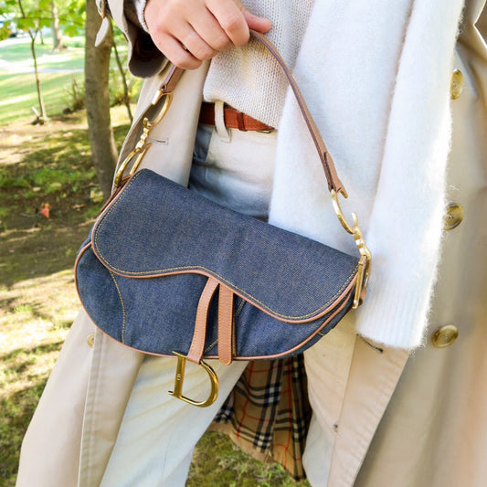 Dior Saddle Denim Shoulder Bag with Gold Hardware