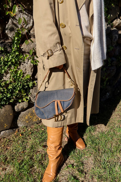 Dior Saddle Denim Shoulder Bag with Gold Hardware