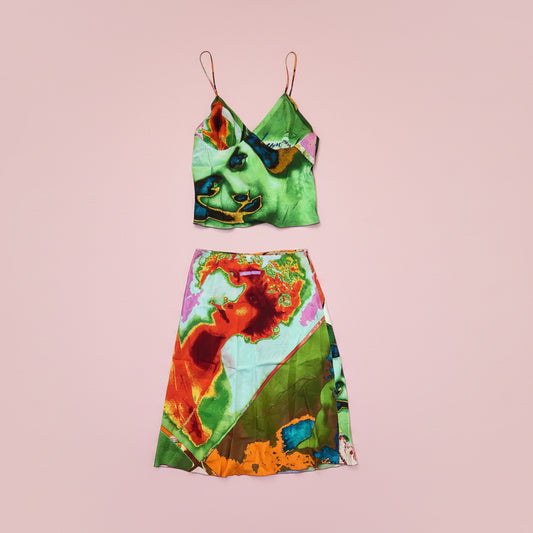 Jean Paul Gaultier Femme Vintage Pop Art Portrait Print Two-Piece Set