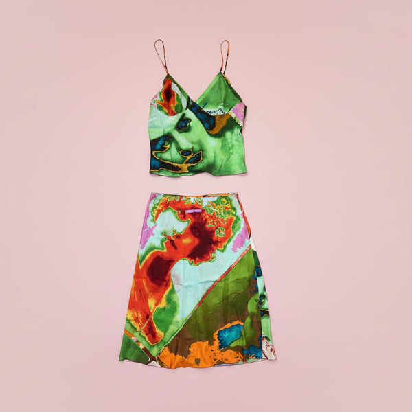 Jean Paul Gaultier Femme Vintage Pop Art Portrait Print Two-Piece Set
