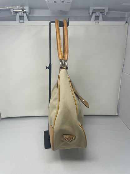 Prada Canapa Orange Cinghiale-Trimmed Buckle Moon Hobo Bag