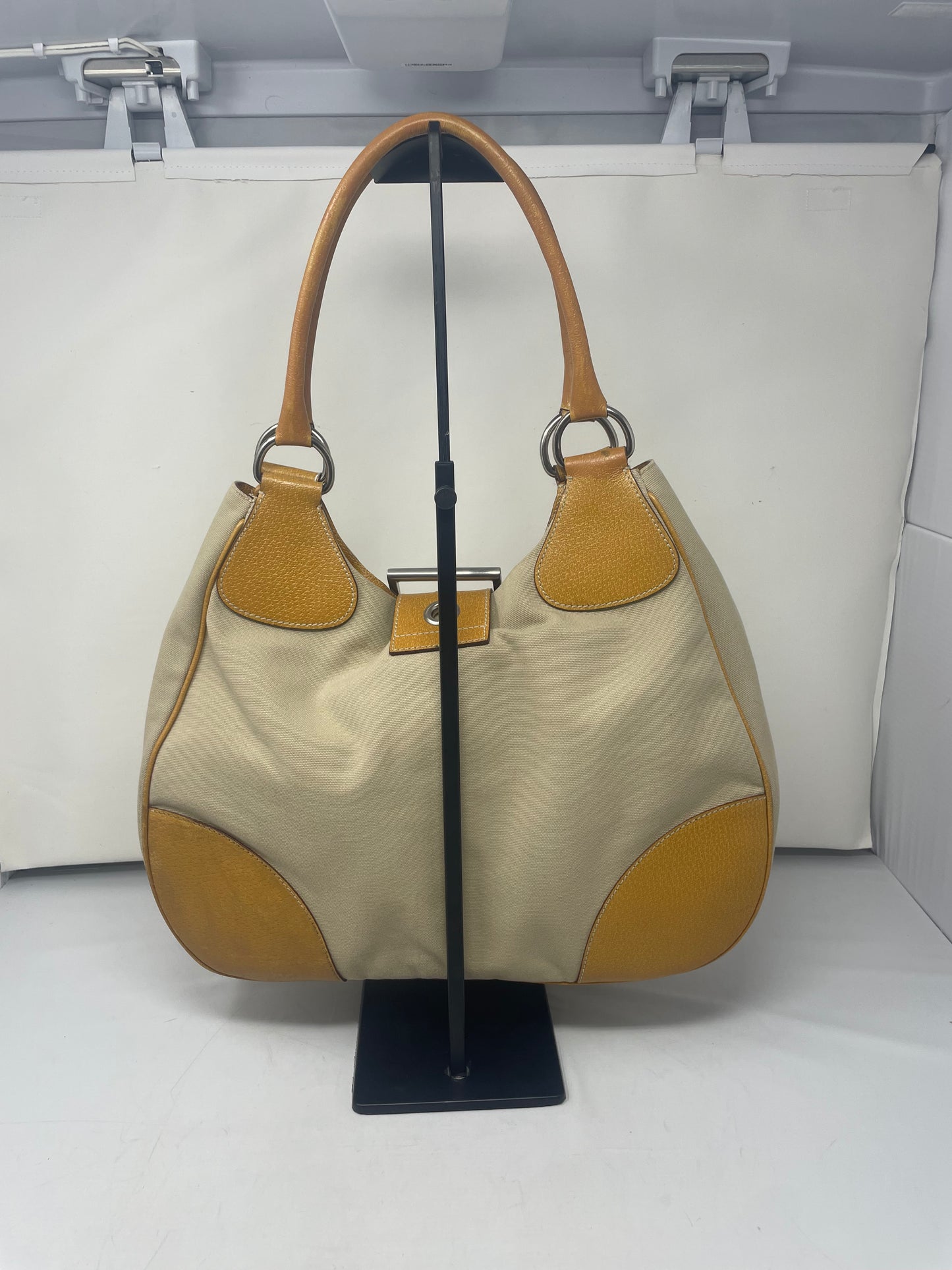 Prada Canapa Orange Cinghiale-Trimmed Buckle Moon Hobo Bag