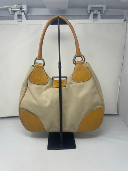Prada Canapa Orange Cinghiale-Trimmed Buckle Moon Hobo Bag