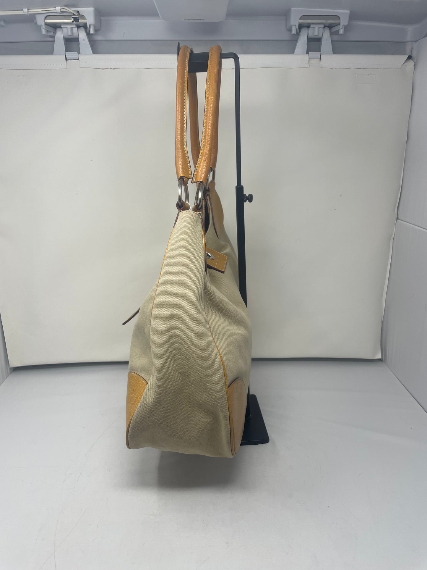Prada Canapa Orange Cinghiale-Trimmed Buckle Moon Hobo Bag
