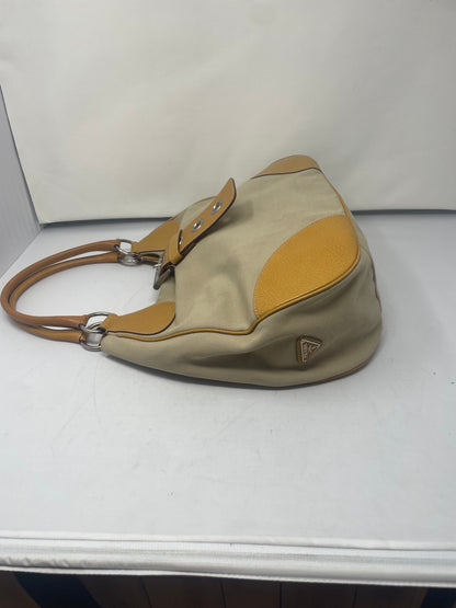 Prada Canapa Orange Cinghiale-Trimmed Buckle Moon Hobo Bag