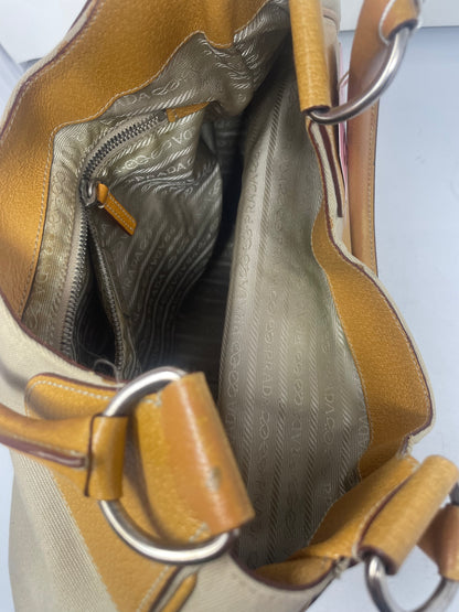 Prada Canapa Orange Cinghiale-Trimmed Buckle Moon Hobo Bag