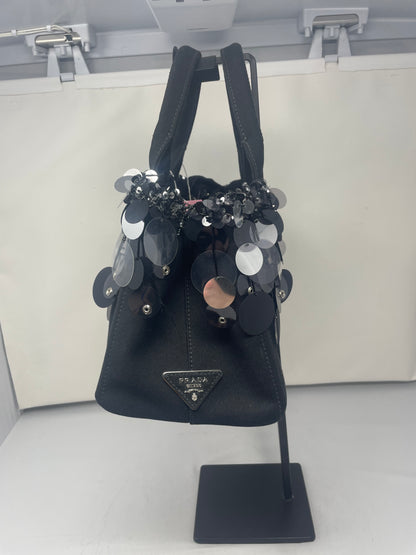 Prada Sequin Fringe Black Canvas Two Way Bag