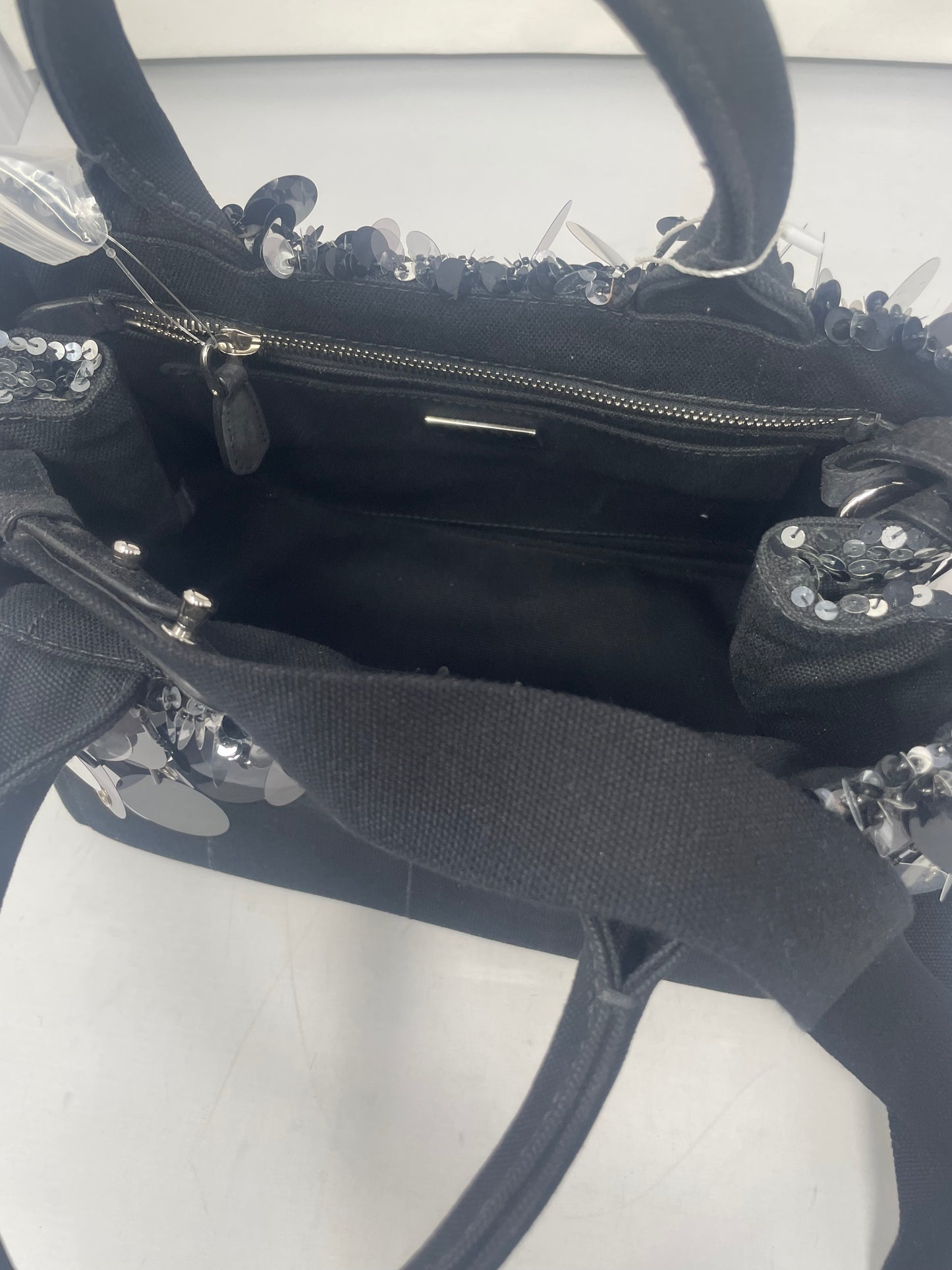 Prada Sequin Fringe Black Canvas Two Way Bag