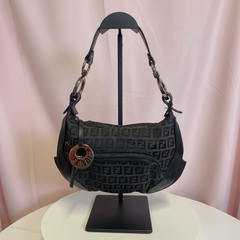 Fendi Zucca Cuoio Chef Pocket Shoulder Bag Black