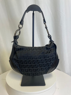 Fendi Zucca Cuoio Chef Pocket Shoulder Bag Black