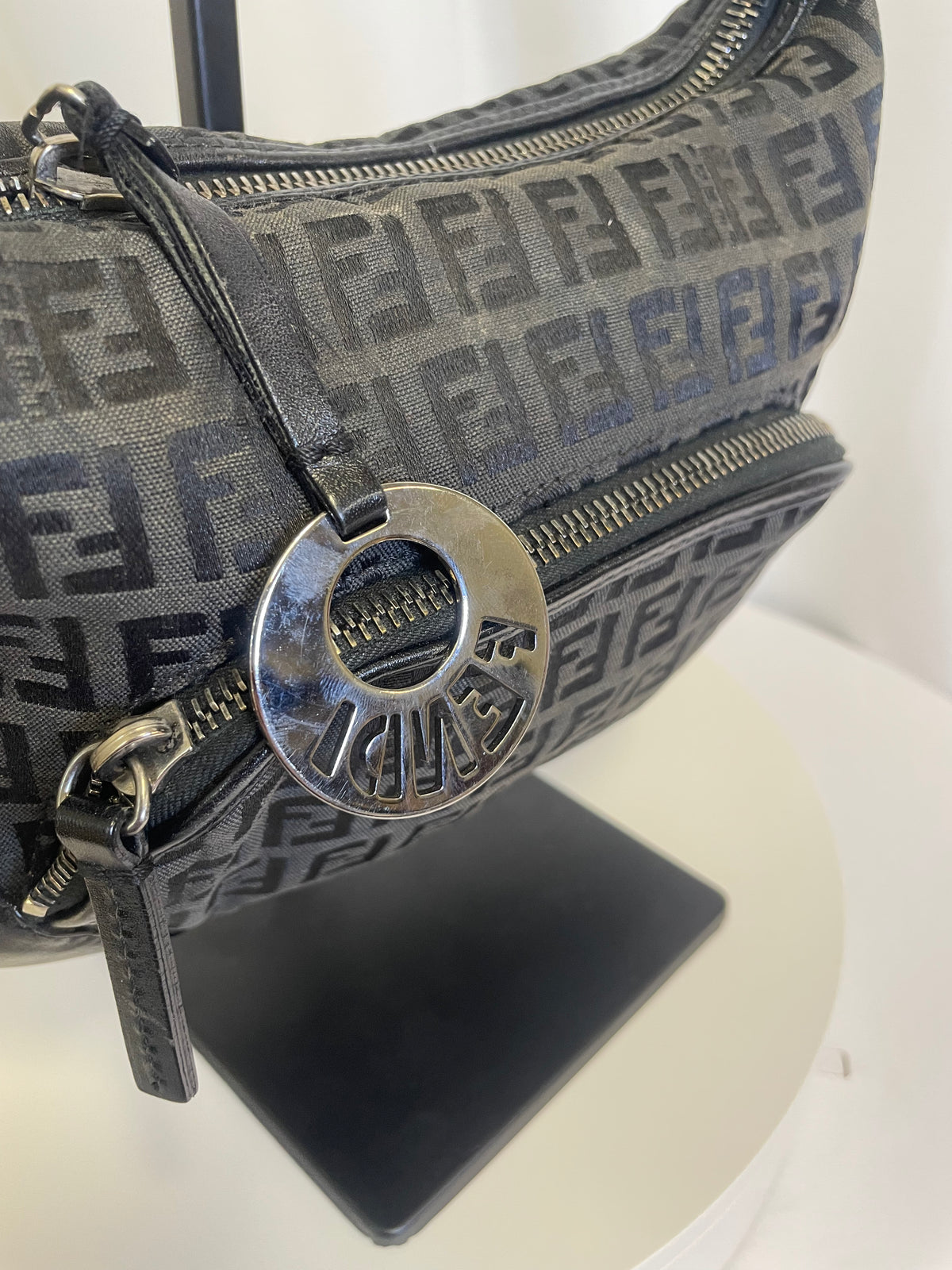 Fendi Zucca Cuoio Chef Pocket Shoulder Bag Black