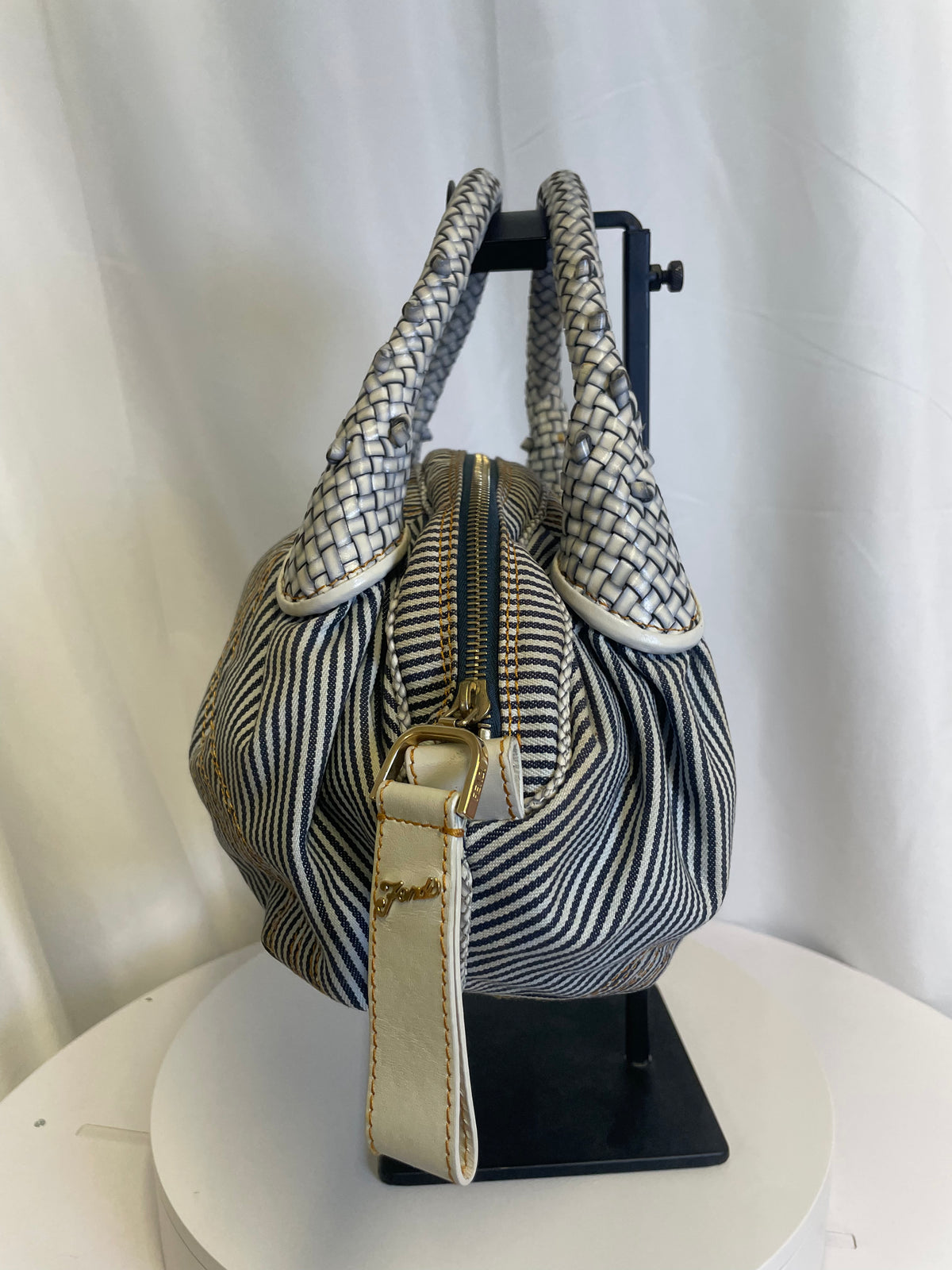 Fendi Denim Striped Mini Spy Bag