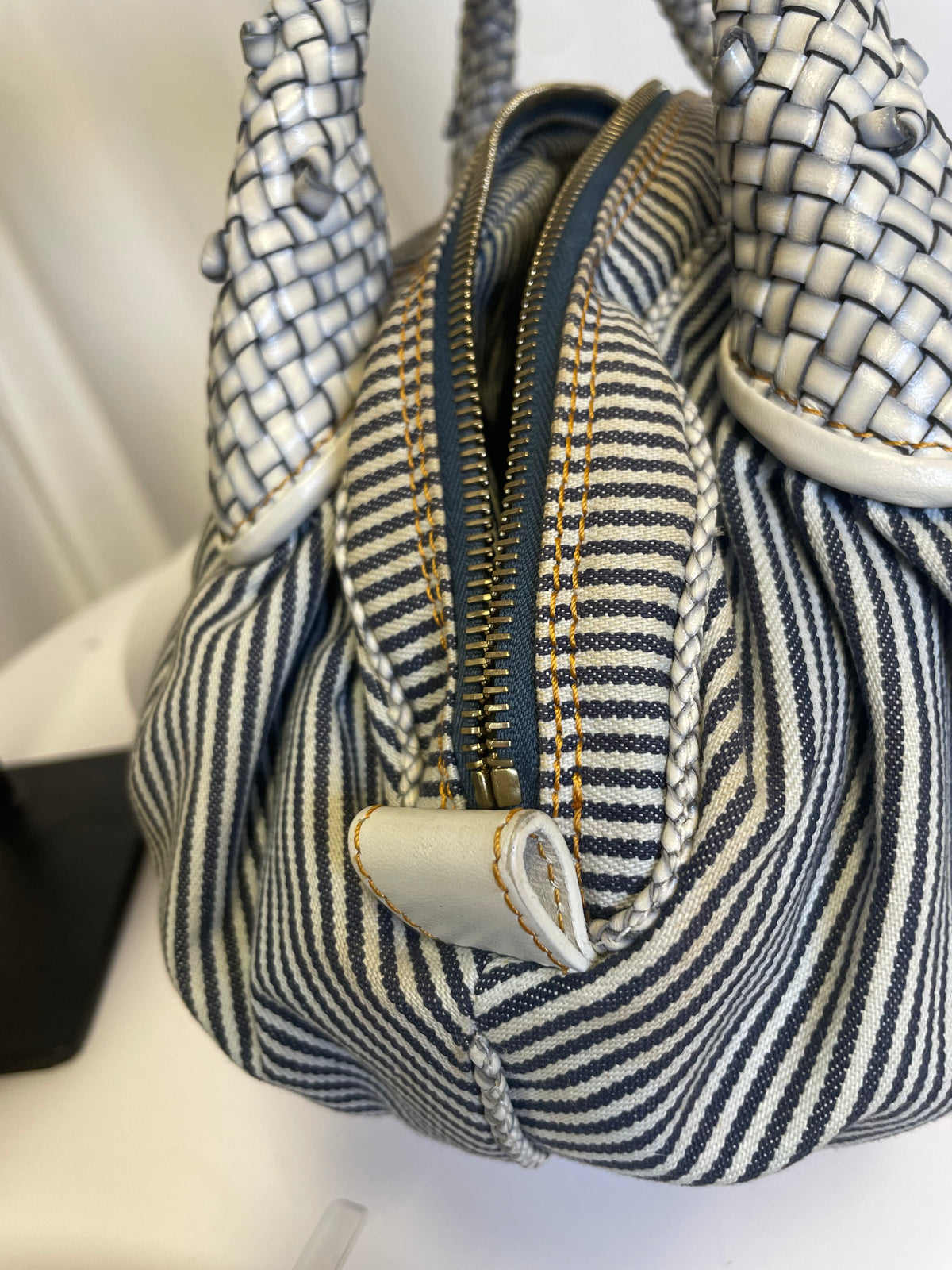 Fendi Denim Striped Mini Spy Bag